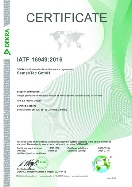 SemsoTec: certified according to IATF 16949